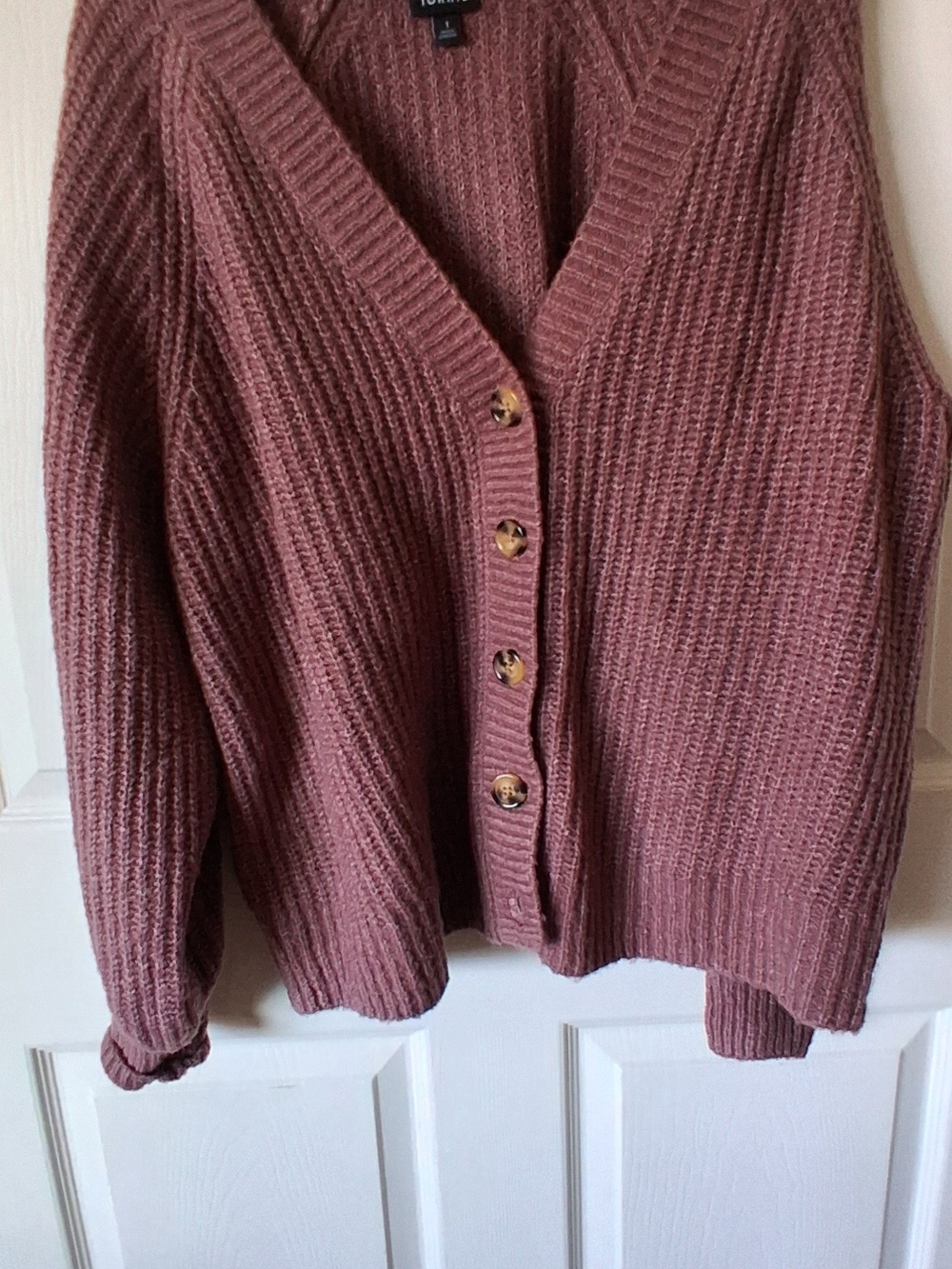 Torrid Ribbed Button-Front Cardigan in Pink/brown Size 1 Like New